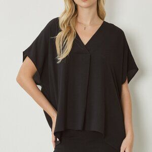 Entro NEW Black V Neck High Low Short Sleeve Blouse Boho Loose Size S M L